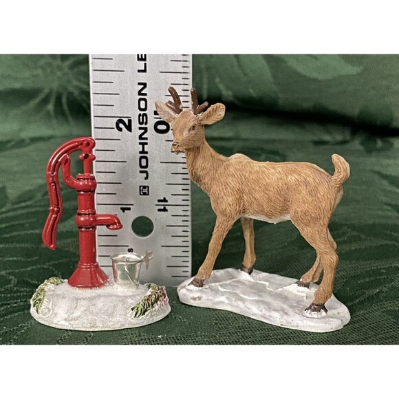 Lemax Christmas Village Deer On The Hoof 92343 & Red Water Pump 54107 Figurine - Picture 5 of 6